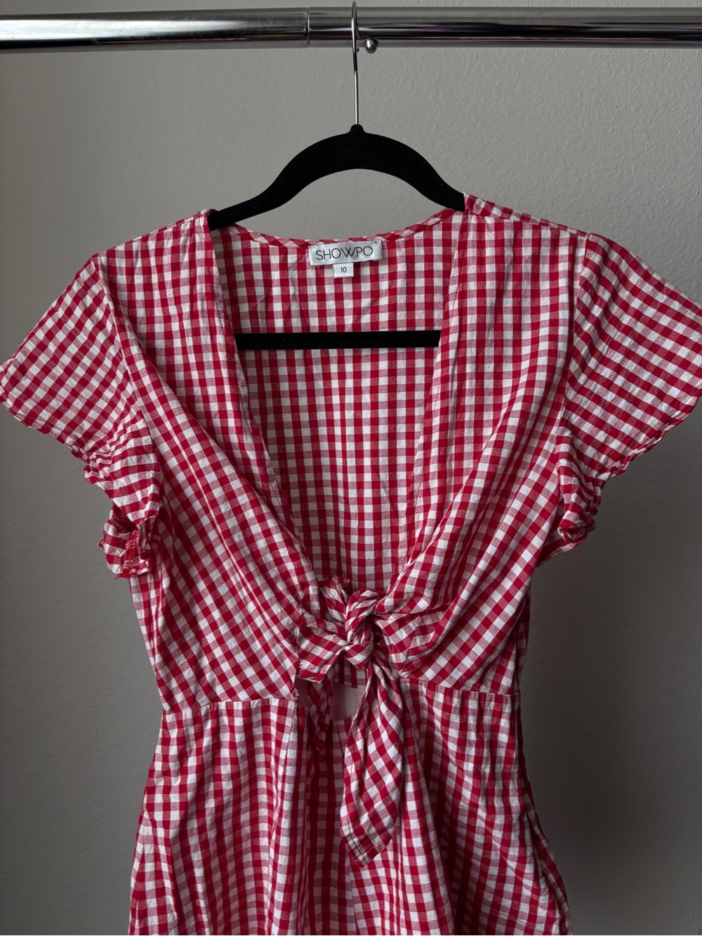 Red Gingham Tie-Front Romper